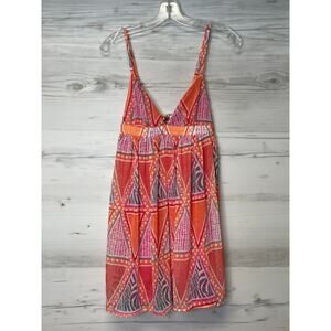 HM Women Pink Orange Geometric V Neck Adjustable Strap Chiffon Mini Dress Size 6